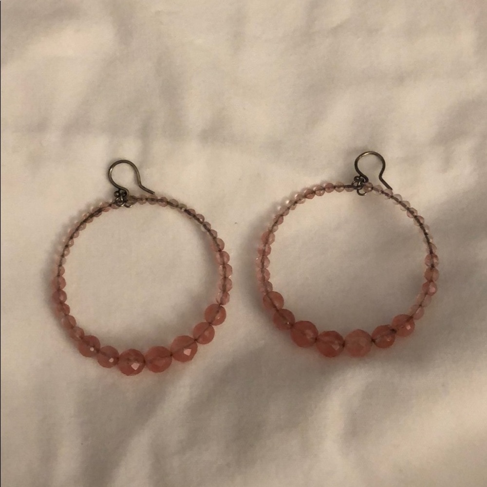 Pink Beaded Hoops